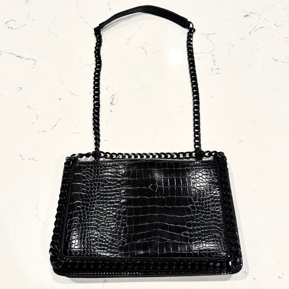 Aldo Black Crocodile Embossed Black Metal Chain Crossbody Bag and Handbag NWOT - Picture 7 of 12